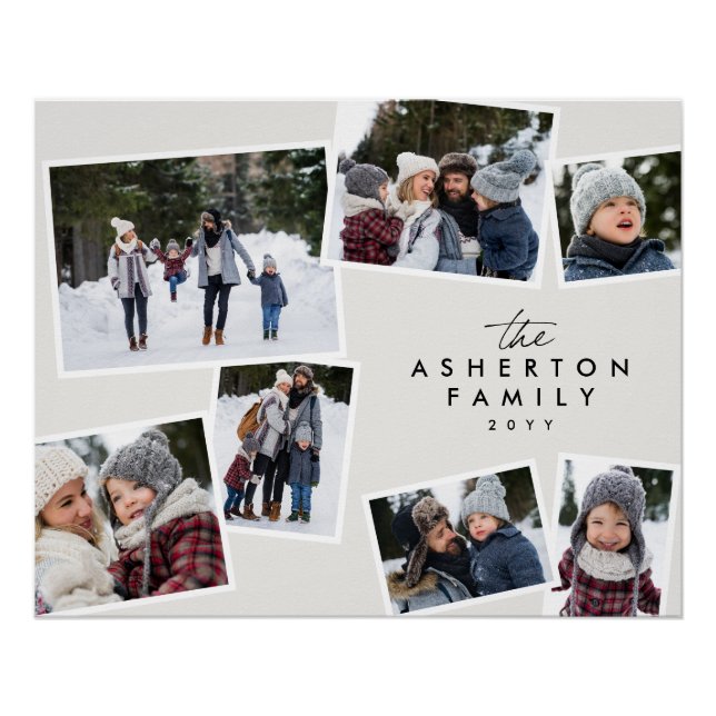 Póster Collage familiar 7 foto simple tipo negro moderno (Anverso)