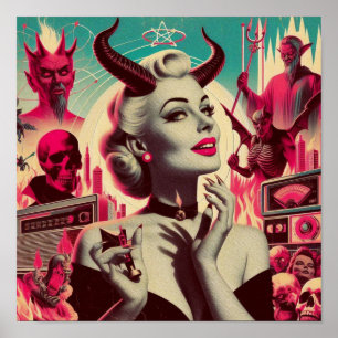 Póster Collage femenino retro devilish