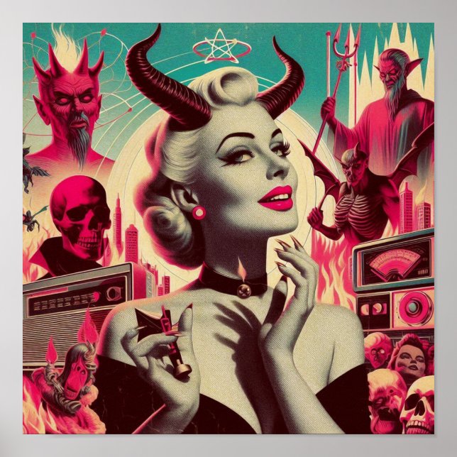 Póster Collage femenino retro devilish (Frente)