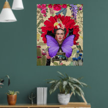 Collage floral de color del mono Frida Kahlo