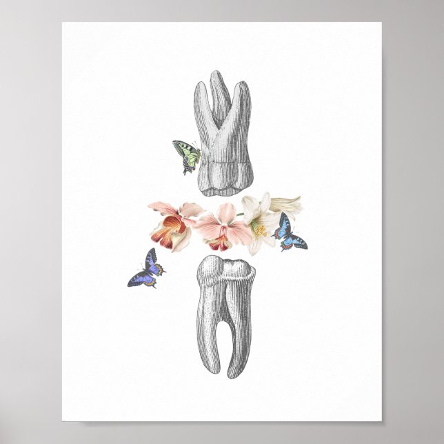 Póster Collage floral de la anatomía dental de la oficina (Frente)