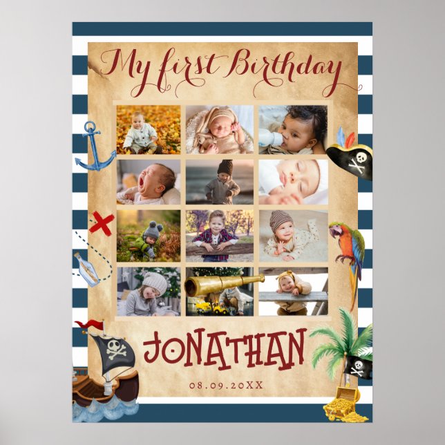 Póster Collage fotográfico de 12 meses del primer año (Frente)