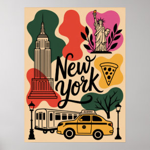 Póster Collage icónico del horizonte de la ciudad de Nuev