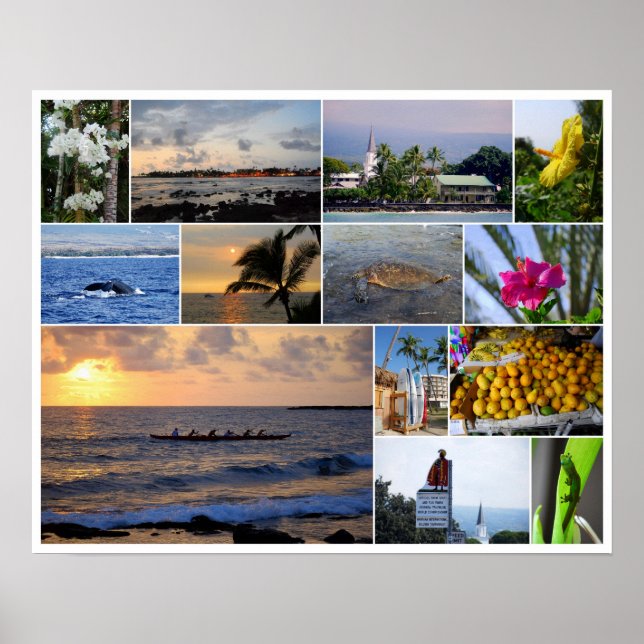 Póster Collage Kailua-Kona Hawaii 20 x 16 Poster (Frente)