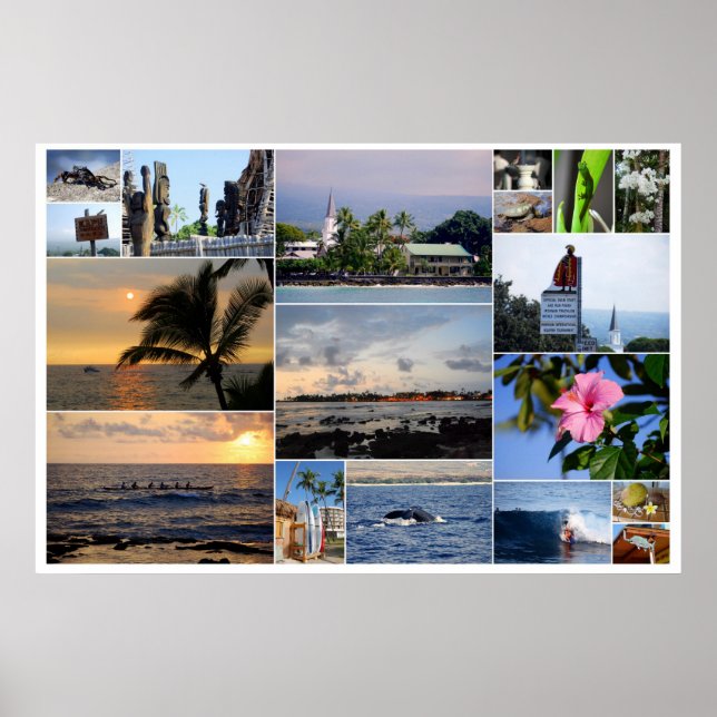 Póster Collage Kailua-Kona Hawaii 36 x 24 Poster (Frente)