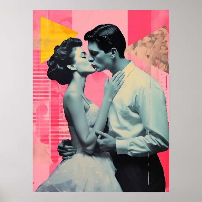 Póster Collage Kiss, retro, decoración, moderna (Frente)