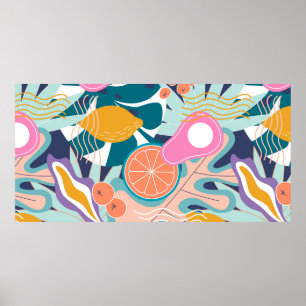 Póster Collage modern floral seamless pattern. Modern exo