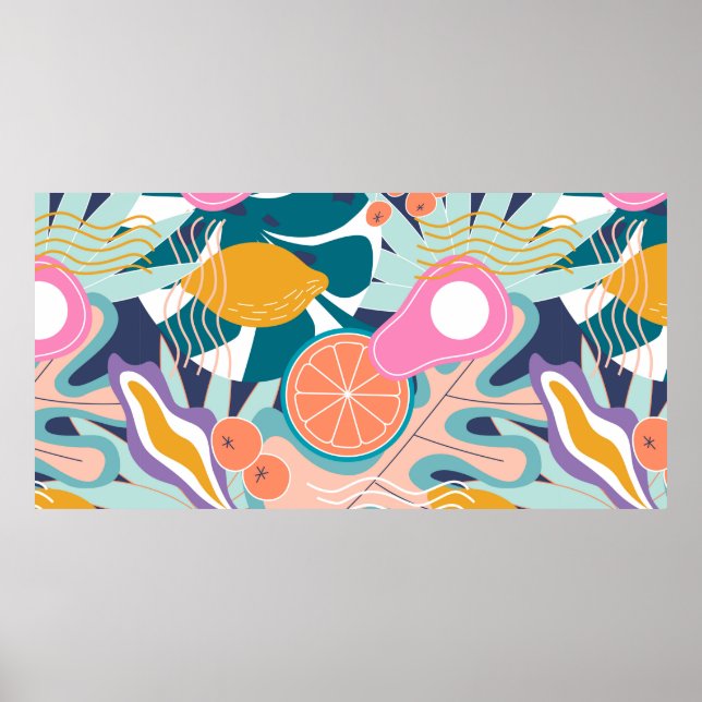 Póster Collage modern floral seamless pattern. Modern exo (Frente)