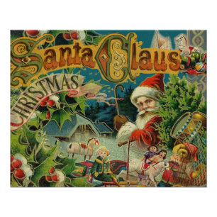 Póster Collage navideño de Papá Noel victoriano antiguo
