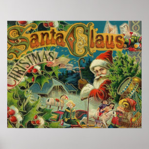 Póster Collage Navideño de Papá Noel Victoriano Antiguo