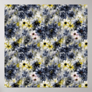 Póster Collage, patrón de flores pintadas, acuarela