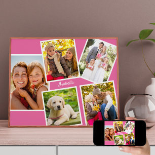 Póster Collage personalizado de 5 fotos rosa