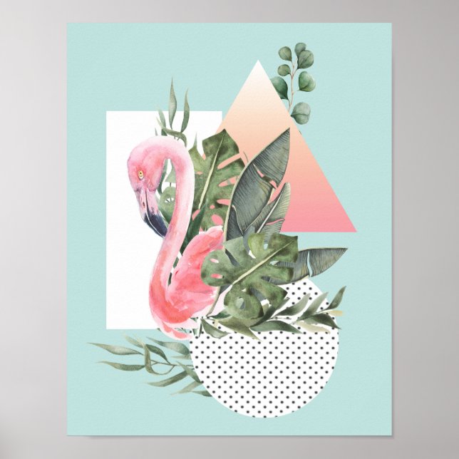 Póster Collage tropical de color rosa flamenco (Frente)