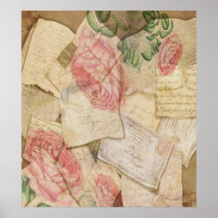 Póster Collage vintage, cartas y postales francesas