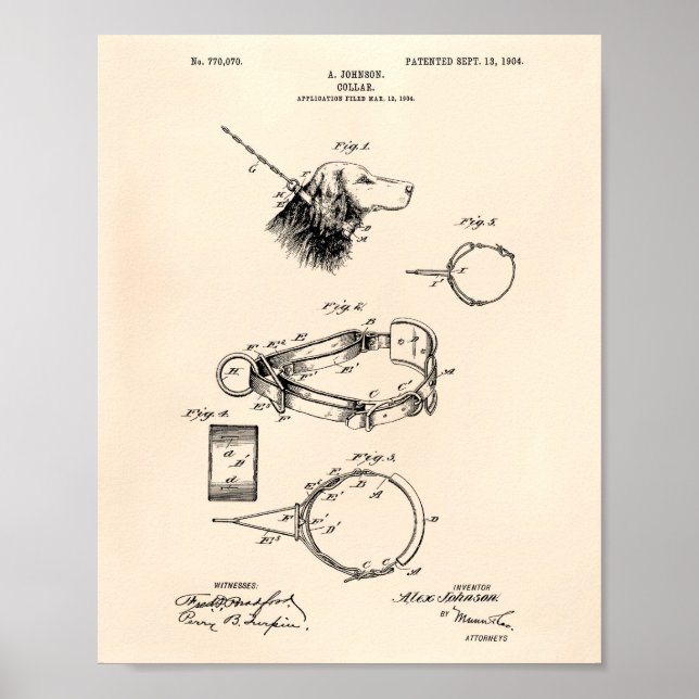 Póster Collar de perro 1904 Patent Art Old Peper (Frente)