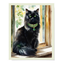 Collar dorado de esmeralda de gato persa negro