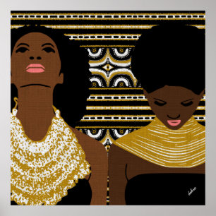 Póster collar tribal de oro   Pelo natural   Mujer negra