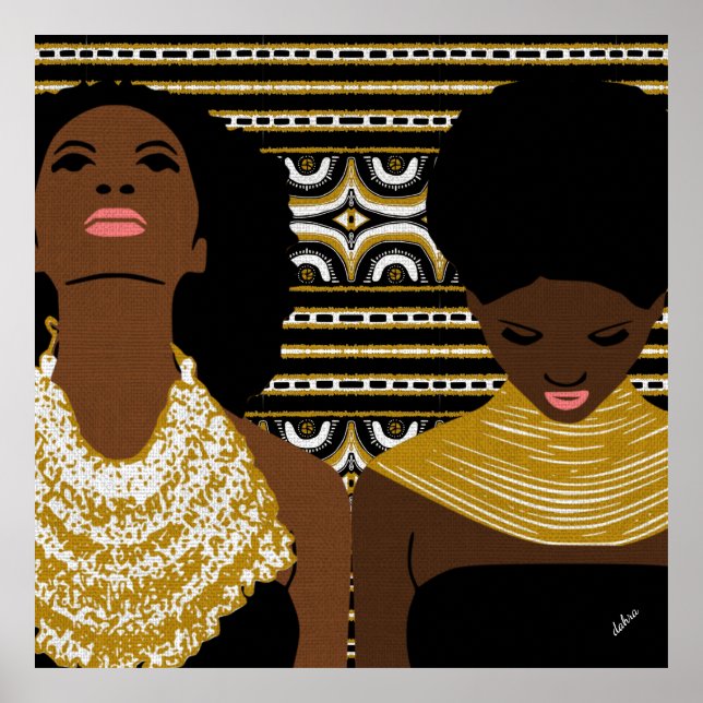 Póster collar tribal de oro | Pelo natural | Mujer negra (Frente)