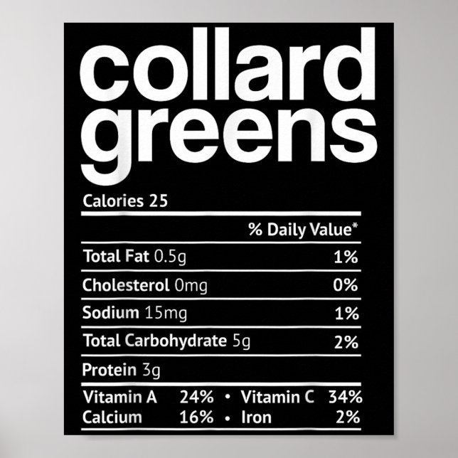Póster Collard Greens Nutrition Facts Funny Thanksgiving  (Frente)