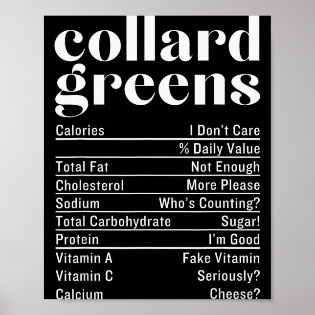 Póster Collard Greens Nutrition Facts Thanksgiving Food C (Frente)