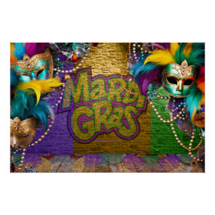 Póster Collares de perlas de SlipperyJoe's Mardi Gras dob