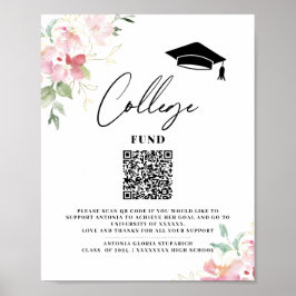 Póster College fund floral graduation printable sign