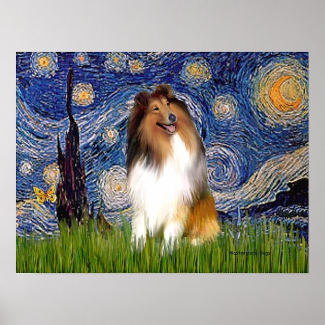 Póster Collie 1 - Noche estrellada (Frente)