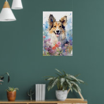 Collie colorida pintura acuática