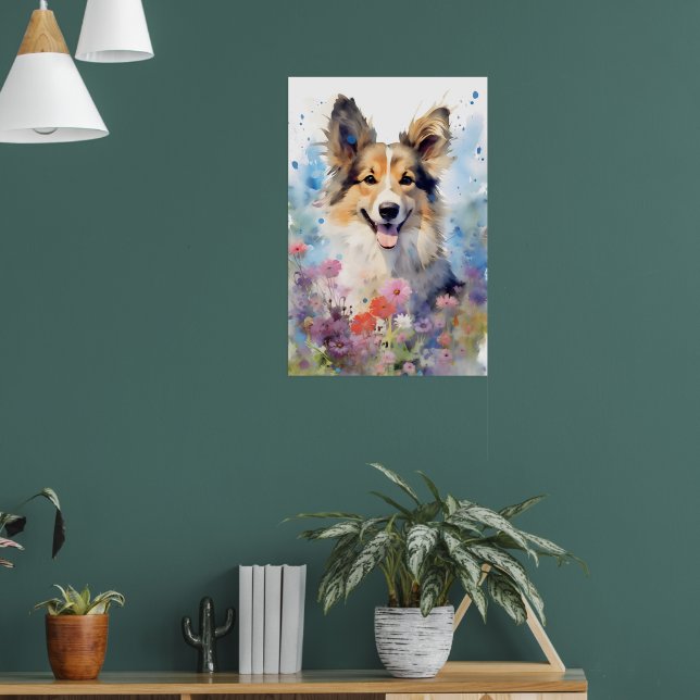 Póster Collie colorida pintura acuática (Salón 1)