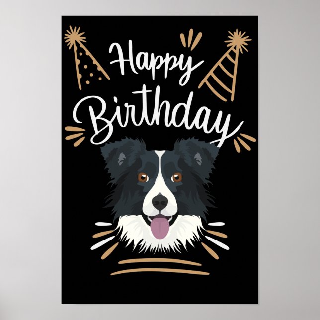 Póster Collie de borde de regalo de cumpleaños (Frente)
