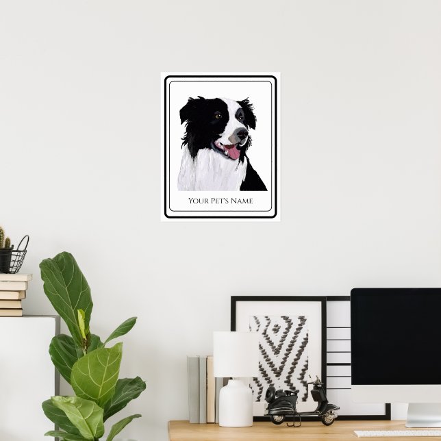 Póster Collie de borde Perro Mascota blanco y negro (Oficina en casa)