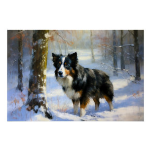 Póster Collie de la frontera deja que nieve Navidades