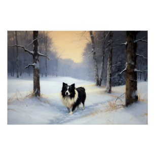 Póster Collie de la frontera deja que nieve Navidades