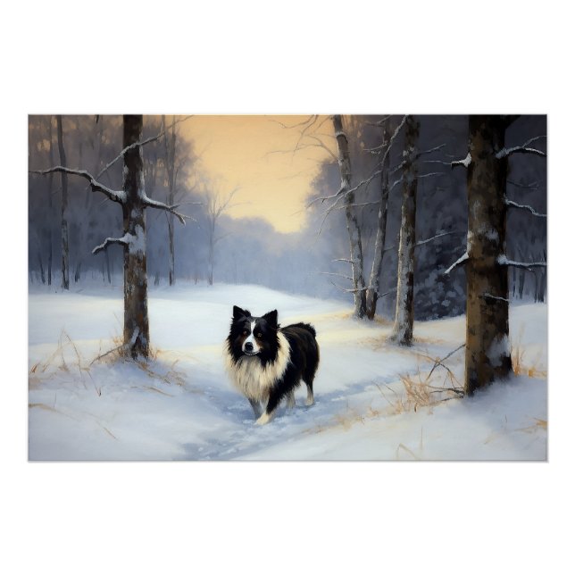 Póster Collie de la frontera deja que nieve Navidades (Anverso)