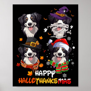 Póster Collie Dog de la frontera Hallothanksmas Halloween