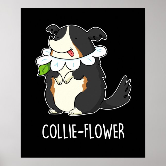 Póster Collie-flower Funny Border Collie Dog Pun Dark BG (Frente)
