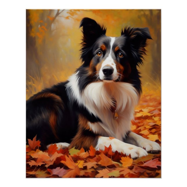 Póster Collie fronteriza en otoño e inspira la caída (Anverso)