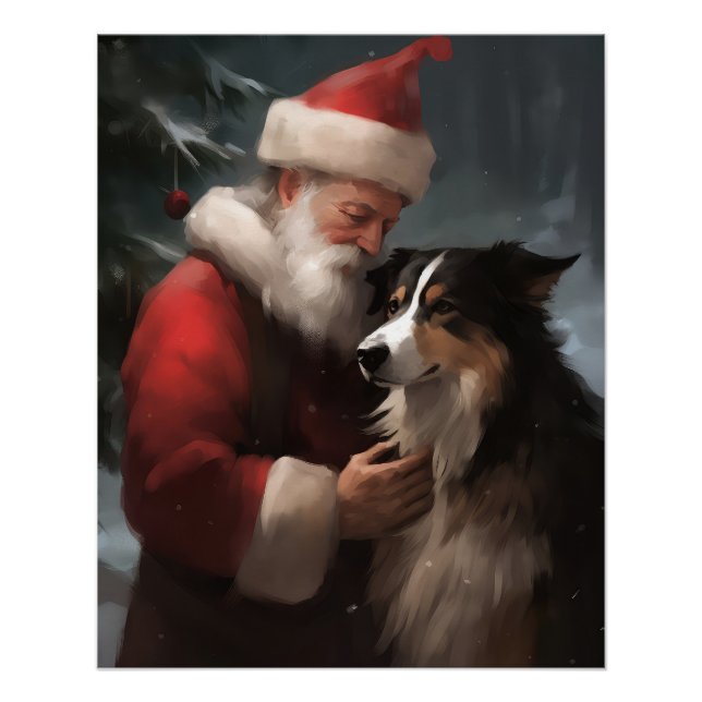 Póster Collie fronterizo con Navidades festivos de Santa  (Anverso)