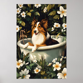 Póster Collie In Bathtub Poster, Funny Dog Poster, Collie