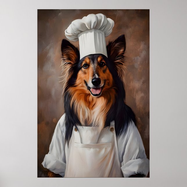 Póster Collie In Chefs Hat Poster, Pet Poster, Collie In (Frente)