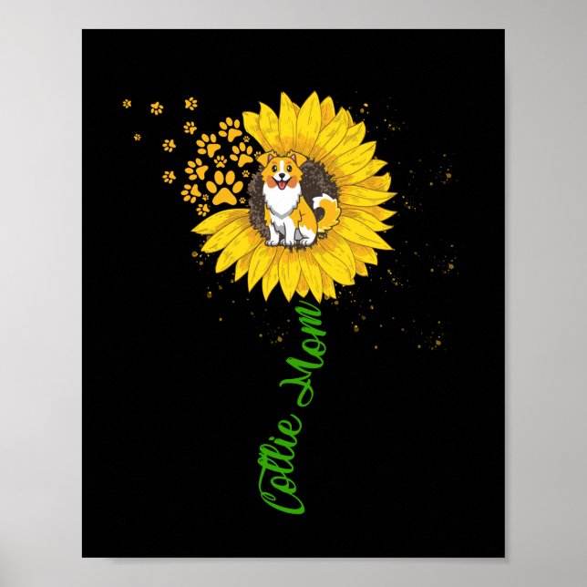 Póster Collie Mom Sunflower Rough Collie Gifts Dog Mom (Frente)