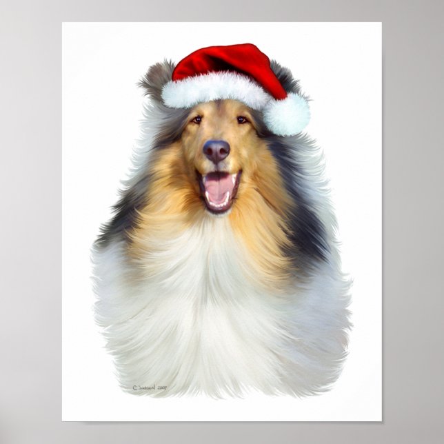 Póster Collie Navidades Santa (Frente)