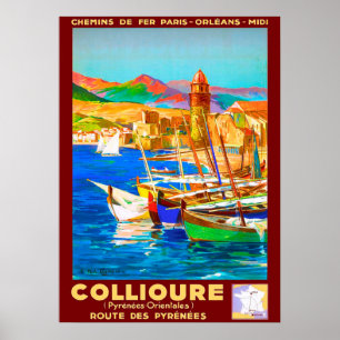 Póster Collioure, Pirineos, Francia, barcos en puerto, vi