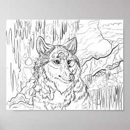 Póster Coloca tu propio Wolf Cavern Line Art