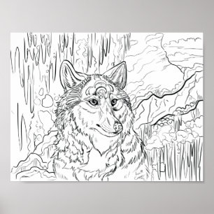 Póster Coloca tu propio Wolf Cavern Line Art