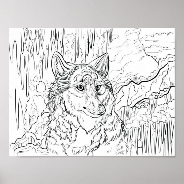 Póster Coloca tu propio Wolf Cavern Line Art (Frente)