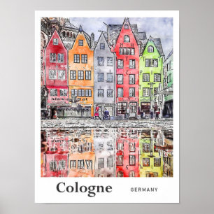Póster Cologne Alemania Viaje Sketch de acuarela