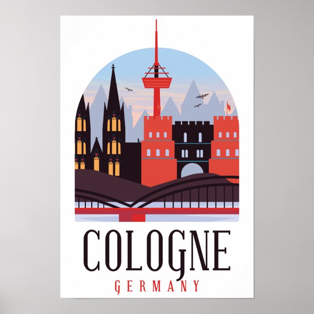 Póster Cologne Alemania Vintage Cityscape (Frente)