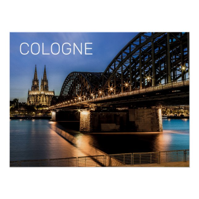Póster Cologne Cityscape Alemania Dom Noche Souvenir (Anverso)