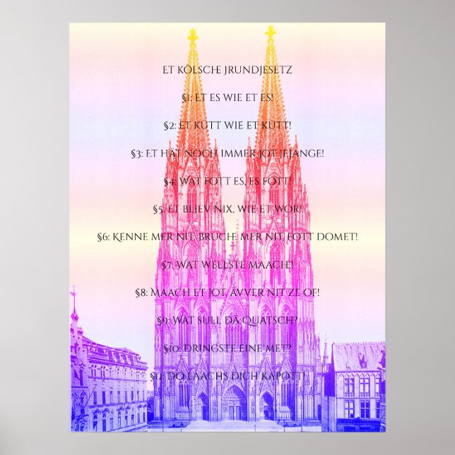 Póster Cologne Dome Cologne Köln Kölsches Grundgesetz (Frente)
